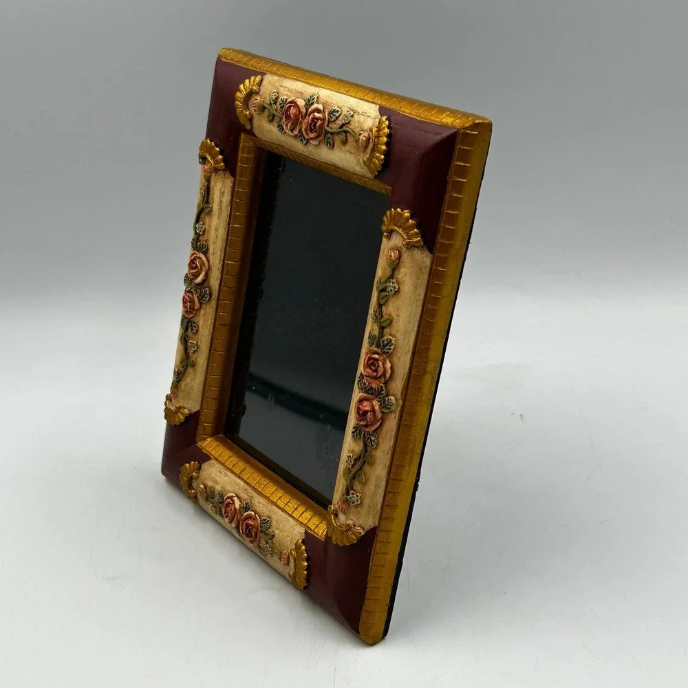 Picture Frame Burgundy Cream Gold Victorian 4.5 x 3 Inch Rose Floral Vintage EUC